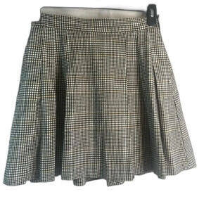 Free Assembly Pleated Neutral Plaid‎ Cotton Skirt with Pockets Size 4